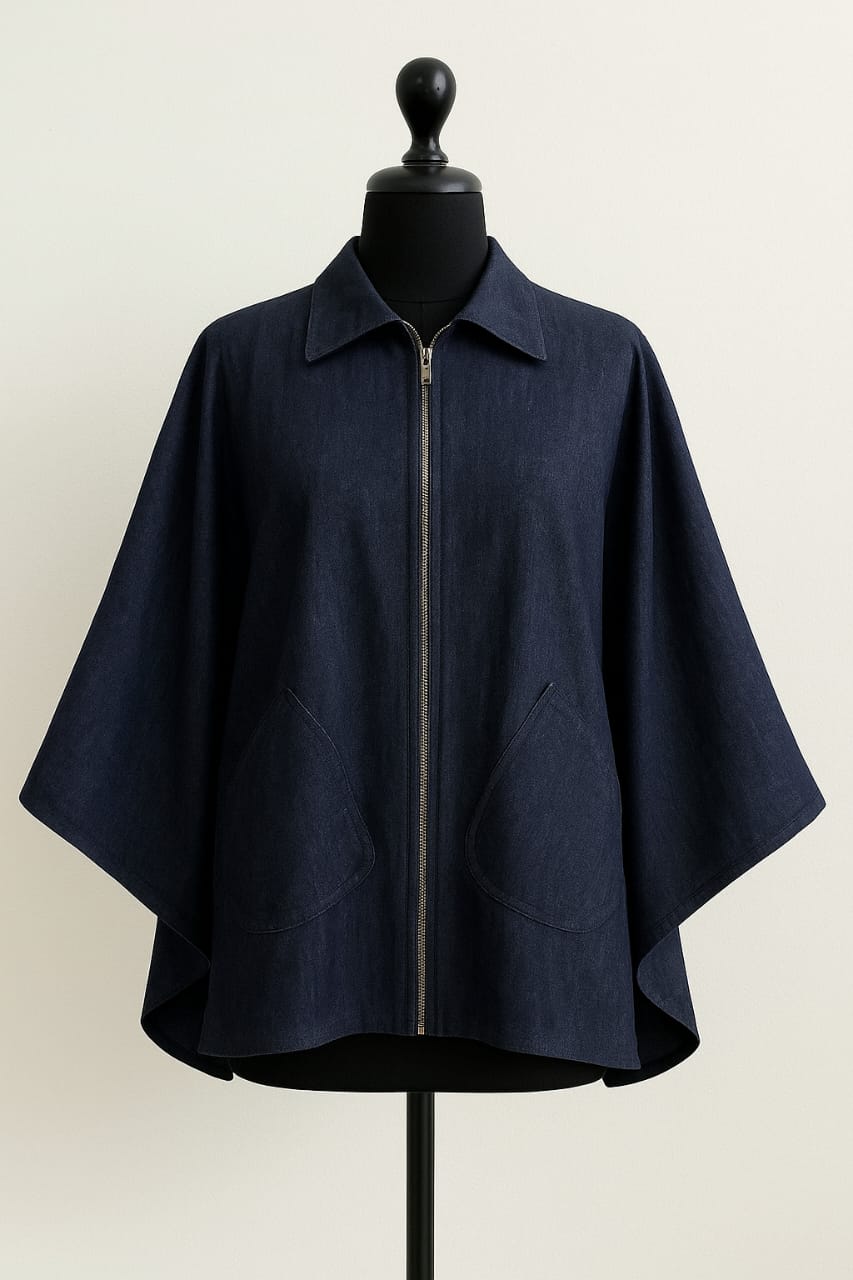 Navy Blue Denim Cape Jacket