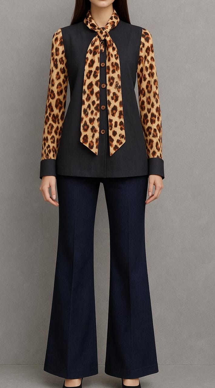 Leopard Accent Navy Formal Fit