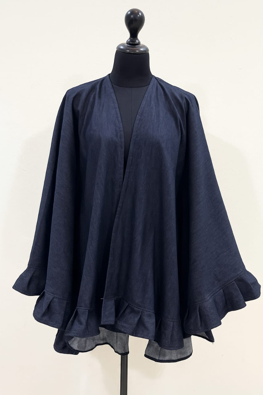 Navy Blue Denim Kimono-Style Top
